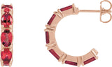14K Gold Oval Lab-Grown Ruby Accented Hoop Earrings - Rose Gold