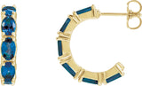 14K Gold Oval Lab-Grown Blue Sapphire Accented Hoop Earrings - Yellow Gold