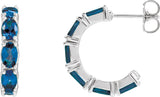14K Gold Oval Lab-Grown Blue Sapphire Accented Hoop Earrings - White Gold