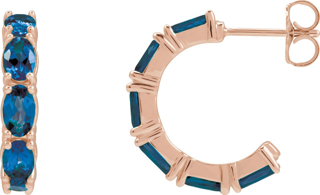 14K Gold Oval Lab-Grown Blue Sapphire Accented Hoop Earrings - Rose Gold