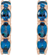 14K Gold Oval Natural Blue Sapphire Accented Hoop Earrings - Rose Gold - view 2