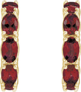 14K Gold Oval Natural Mozambique Garnet Accented Hoop Earrings - Yellow Gold - view 2