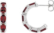 14K Gold Oval Natural Mozambique Garnet Accented Hoop Earrings - White Gold