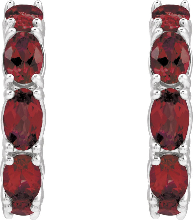 14K Gold Oval Natural Mozambique Garnet Accented Hoop Earrings - White Gold - view 2
