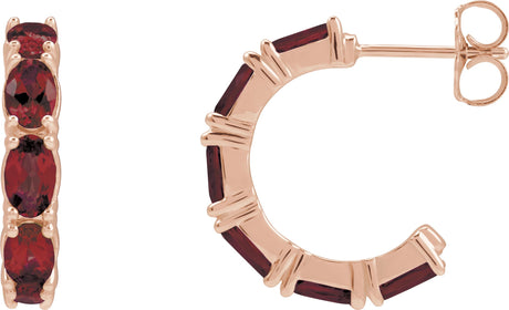 14K Gold Oval Natural Mozambique Garnet Accented Hoop Earrings - Rose Gold