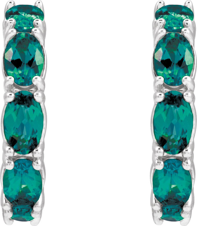 Platinum Oval Lab-Grown Alexandrite Accented Hoop Earrings - view 2