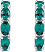 14K Gold Oval Lab-Grown Alexandrite Accented Hoop Earrings - White Gold - view 2
