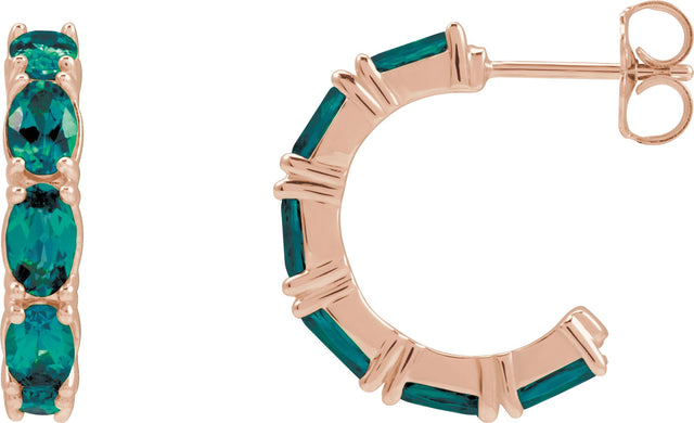 14K Gold Oval Lab-Grown Alexandrite Accented Hoop Earrings - Rose Gold