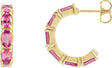 14K Gold Oval Natural Pink Tourmaline Accented Hoop Earrings - Yellow Gold