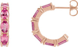 14K Gold Oval Natural Pink Tourmaline Accented Hoop Earrings - Rose Gold