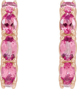 14K Gold Oval Natural Pink Tourmaline Accented Hoop Earrings - Rose Gold - view 2