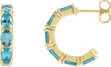 14K Gold Oval Natural Blue Zircon Accented Hoop Earrings - Yellow Gold