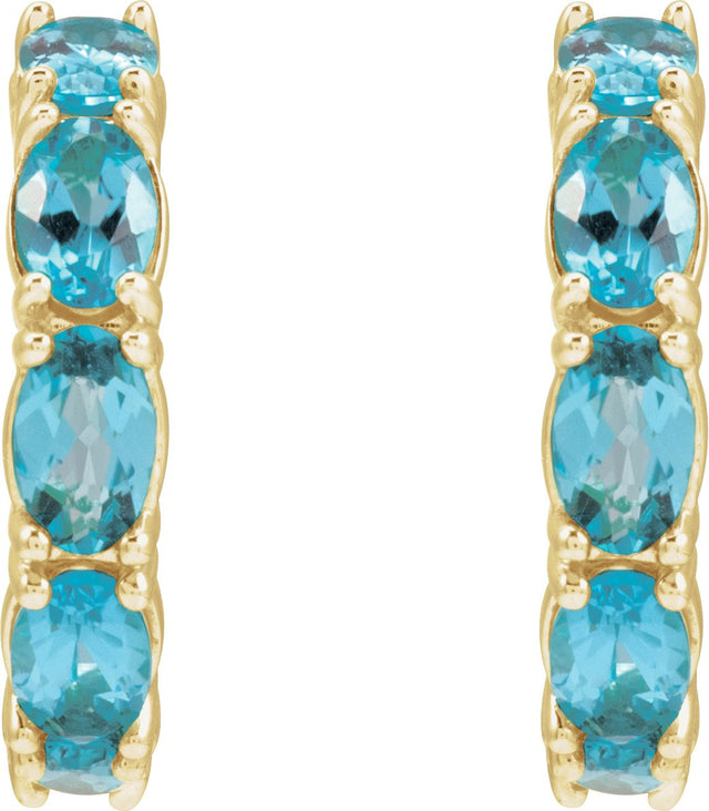 14K Gold Oval Natural Blue Zircon Accented Hoop Earrings - Yellow Gold - view 2