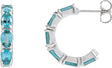 Platinum Oval Natural Blue Zircon Accented Hoop Earrings