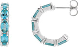 Platinum Oval Natural Blue Zircon Accented Hoop Earrings