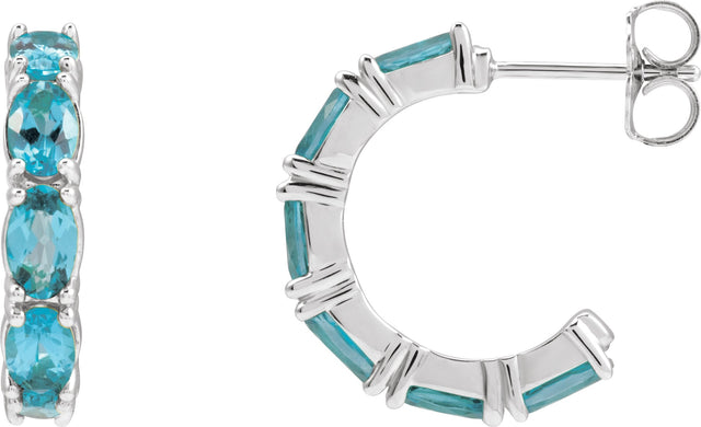 Platinum Oval Natural Blue Zircon Accented Hoop Earrings
