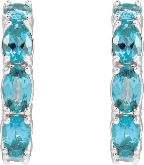 Platinum Oval Natural Blue Zircon Accented Hoop Earrings - view 2