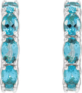 14K Gold Oval Natural Blue Zircon Accented Hoop Earrings - White Gold - view 2