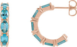 14K Gold Oval Natural Blue Zircon Accented Hoop Earrings - Rose Gold
