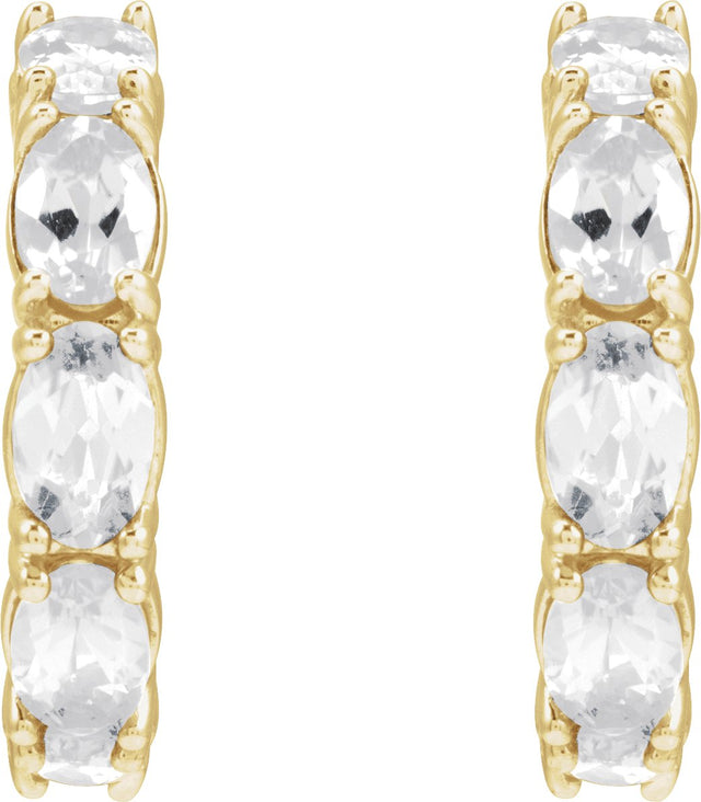 14K Gold Oval Natural White Sapphire Accented Hoop Earrings - Yellow Gold - view 2