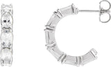Platinum Oval Natural White Sapphire Accented Hoop Earrings