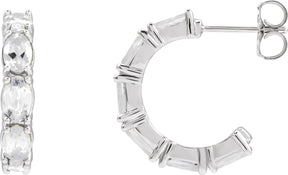 Platinum Oval Natural White Sapphire Accented Hoop Earrings