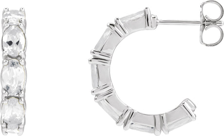 Platinum Oval Natural White Sapphire Accented Hoop Earrings