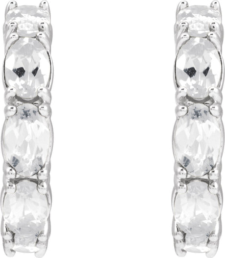 Platinum Oval Natural White Sapphire Accented Hoop Earrings - view 2