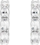 14K Gold Oval Natural White Sapphire Accented Hoop Earrings - White Gold - view 2