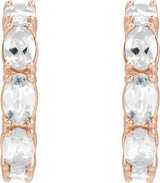 14K Gold Oval Natural White Sapphire Accented Hoop Earrings - Rose Gold - view 2
