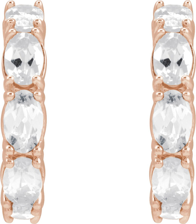 14K Gold Oval Natural White Sapphire Accented Hoop Earrings - Rose Gold - view 2