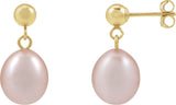 14K Gold Cultured Pink Freshwater Pearl Pearl Earrings - Yellow Gold