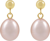 14K Gold Cultured Pink Freshwater Pearl Pearl Earrings - Yellow Gold - view 2