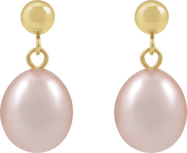 14K Gold Cultured Pink Freshwater Pearl Pearl Earrings - Yellow Gold - view 2