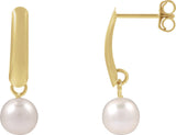 14K Gold Cultured White Freshwater Pearl Pearl Earrings – 5.5-8mm Stones - Yellow Gold