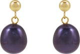 14K Gold Cultured Black Freshwater Pearl Pearl Earrings - Yellow Gold - view 2