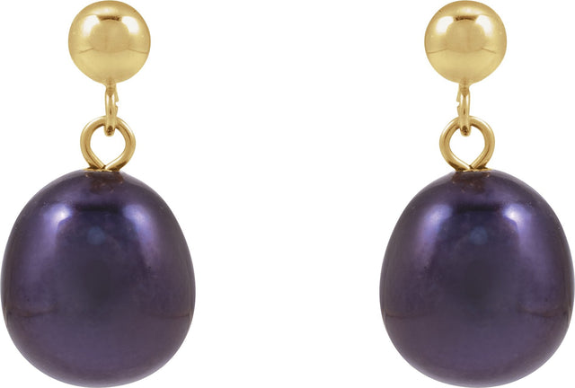 14K Gold Cultured Black Freshwater Pearl Pearl Earrings - Yellow Gold - view 2