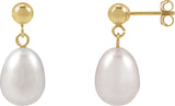 14K Gold Cultured White Freshwater Pearl Pearl Earrings – 8mm Stones - Yellow Gold