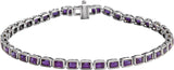 14K Gold Emerald Natural Amethyst Bezel-Set Line Bracelet - White Gold