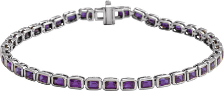 14K Gold Emerald Natural Amethyst Bezel-Set Line Bracelet - White Gold