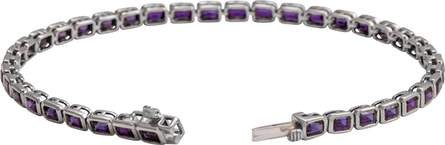 14K Gold Emerald Natural Amethyst Bezel-Set Line Bracelet - White Gold - view 2