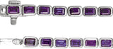14K Gold Emerald Natural Amethyst Bezel-Set Line Bracelet - White Gold - view 3