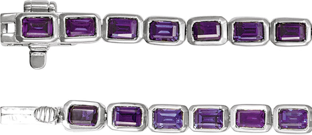 14K Gold Emerald Natural Amethyst Bezel-Set Line Bracelet - White Gold - view 3