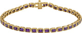 14K Gold Emerald Natural Amethyst Bezel-Set Line Bracelet - Yellow Gold