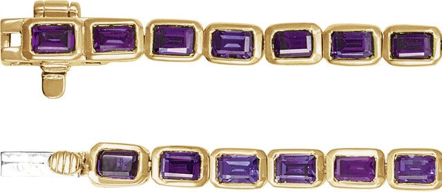 14K Gold Emerald Natural Amethyst Bezel-Set Line Bracelet - Yellow Gold - view 3