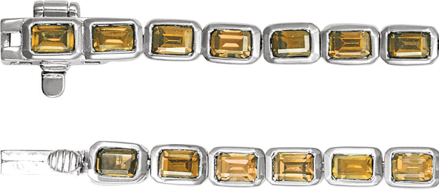14K Gold Emerald Natural Citrine Bezel-Set Line Bracelet - White Gold - view 3