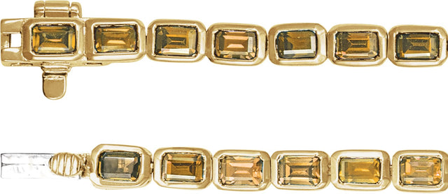 14K Gold Emerald Natural Citrine Bezel-Set Line Bracelet - Yellow Gold - view 3