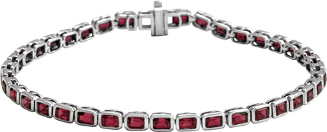 14K Gold Emerald Natural Mozambique Garnet Bezel-Set Line Bracelet - White Gold