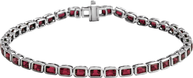 14K Gold Emerald Natural Mozambique Garnet Bezel-Set Line Bracelet - White Gold