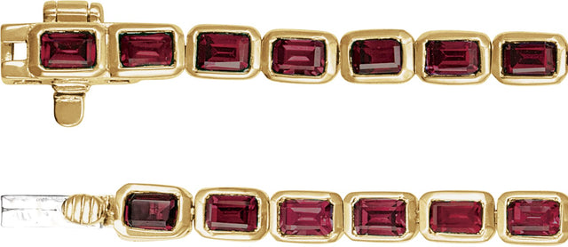 14K Gold Emerald Natural Mozambique Garnet Bezel-Set Line Bracelet - Yellow Gold - view 3
